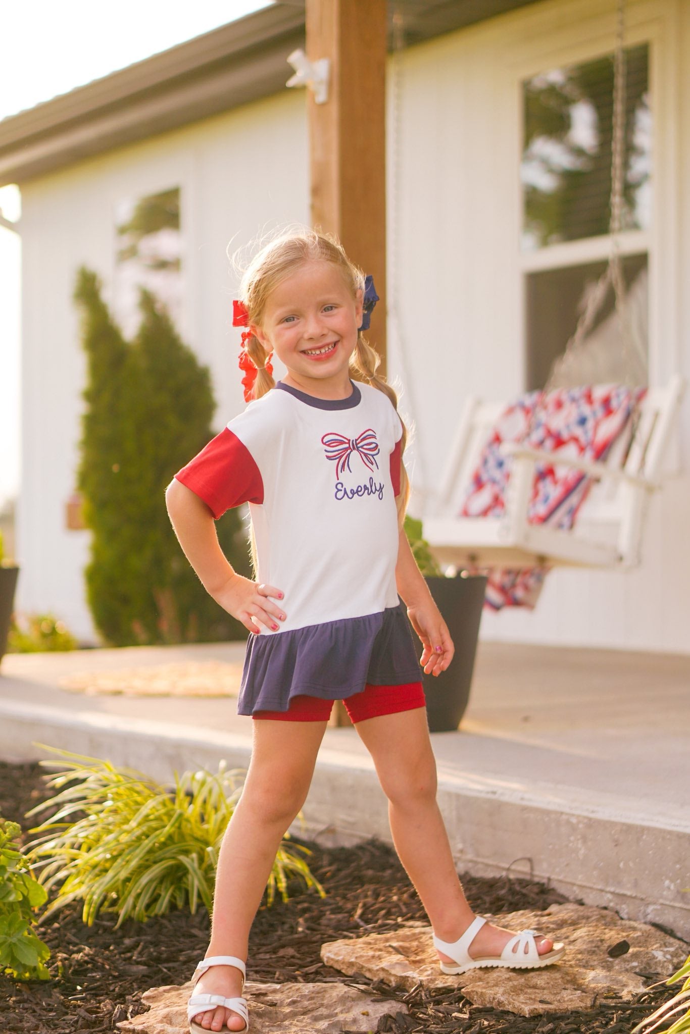 Custom Embroidered 4th of July Colorblock Peplum Set