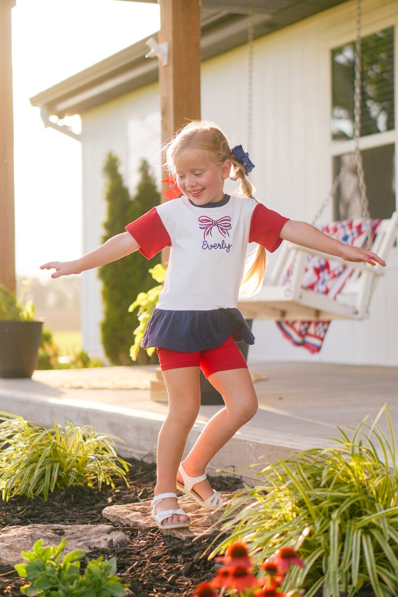 Custom Embroidered 4th of July Colorblock Peplum Set
