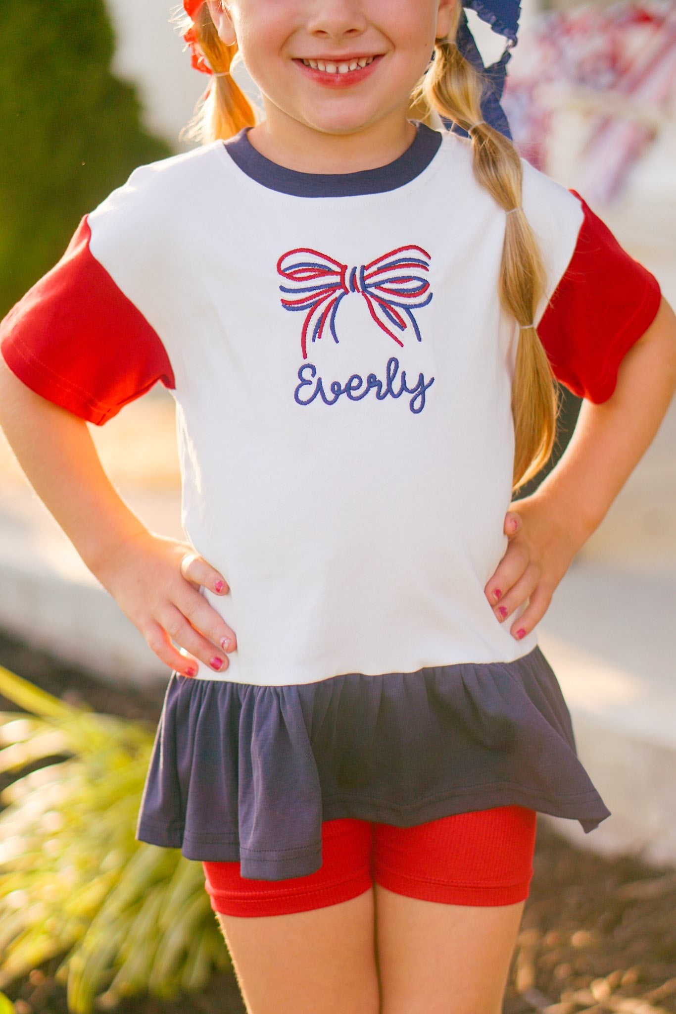 Custom Embroidered 4th of July Colorblock Peplum Set