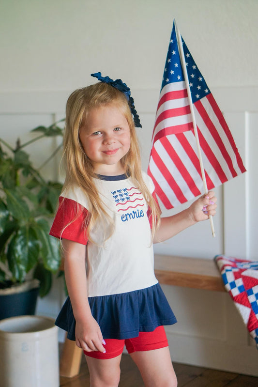 Custom Embroidered 4th of July Colorblock Peplum Set — Bow Flag