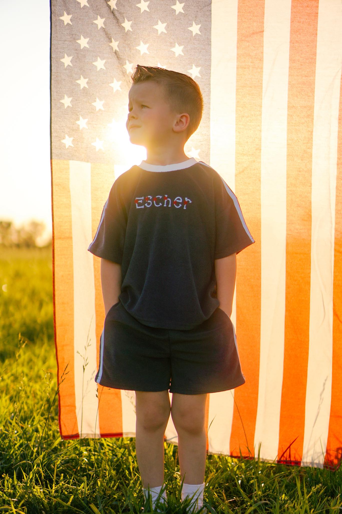 Custom Embroidered Organic Cotton Terry Shorts Set - 4th of July