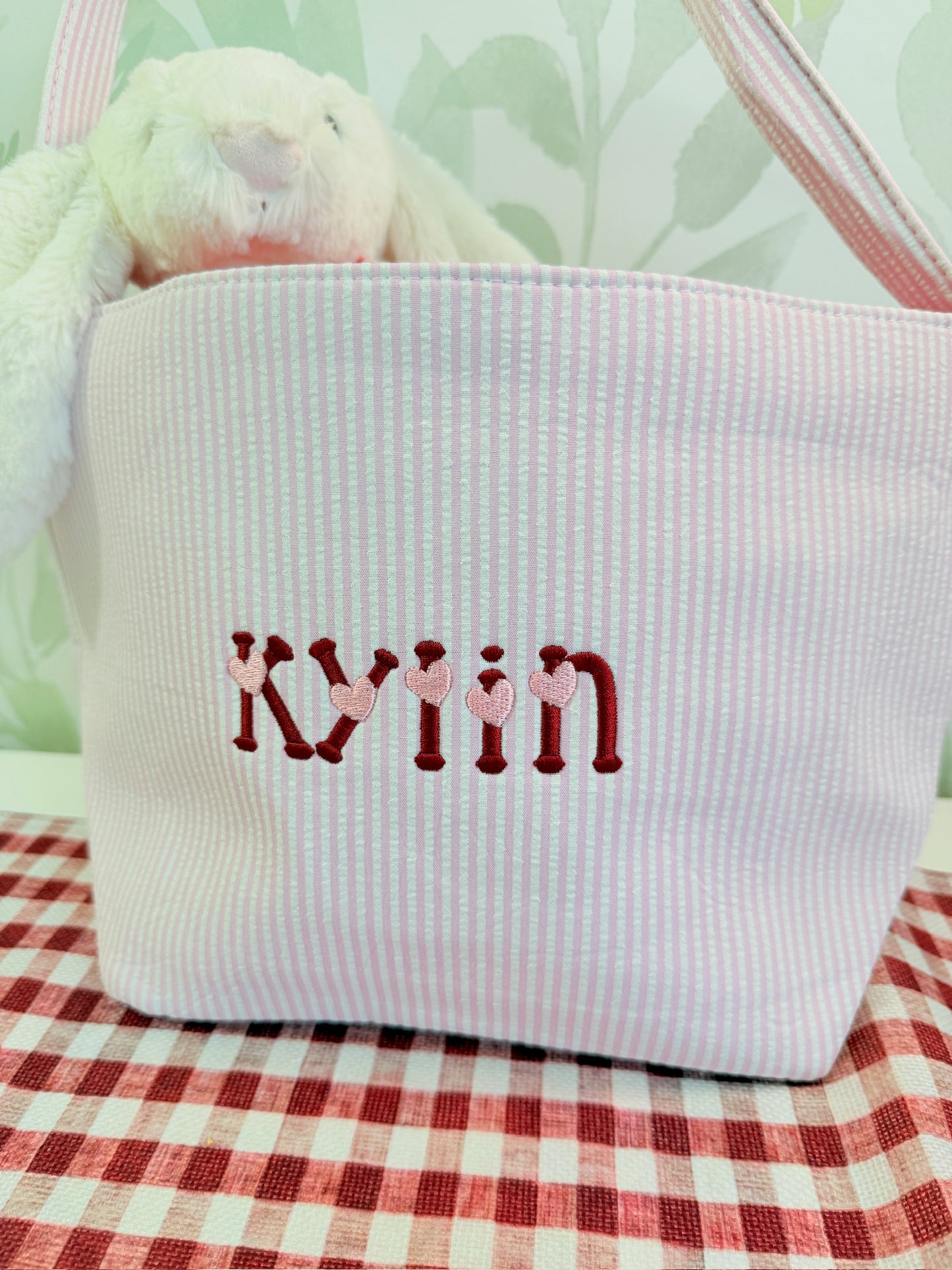 Custom Embroidered Valentine's Basket - More Colors