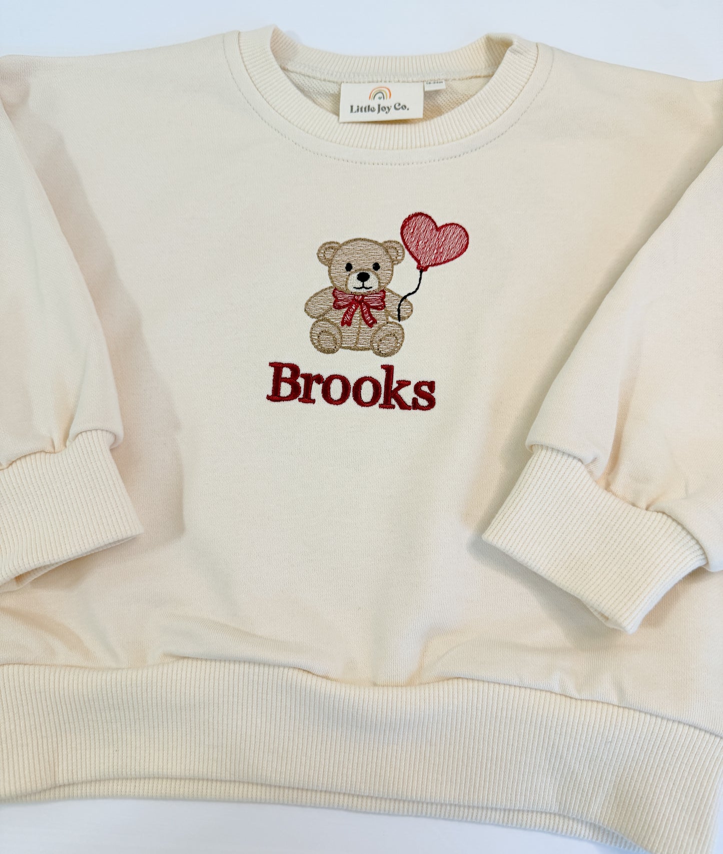 Custom Embroidered Valentine's Day Sweatshirt or Sweatshirt Romper - Balloon Heart Teddy Bear