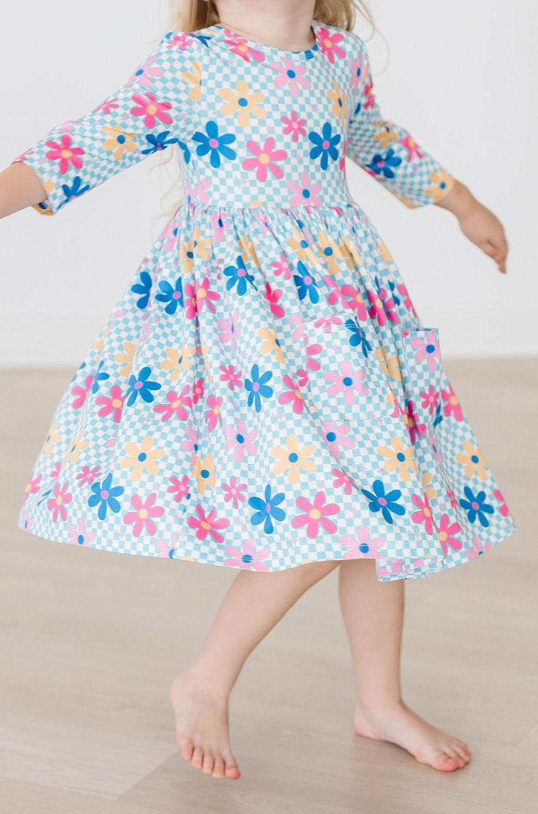 Crazy Daisy 3/4 Sleeve Pocket Twirl Dress