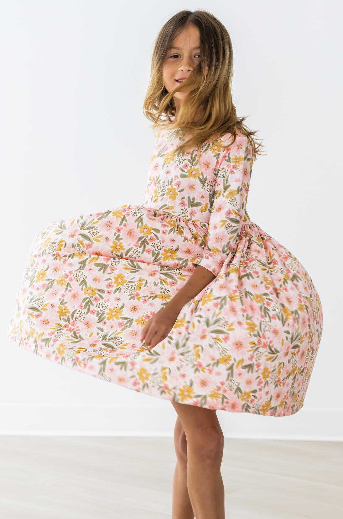 Pretty Peachy 3/4 Sleeve Pocket Twirl Dress