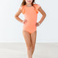 Neon Coral S/S Flutter Sleeve Leotard