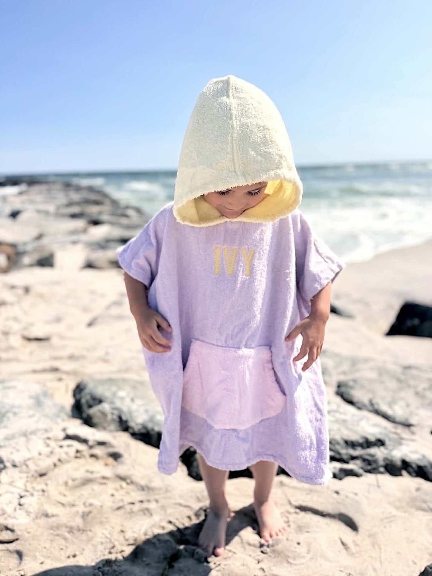 Colorblock Terry Beach Towel Poncho with Optional Custom Embroidery - more colors