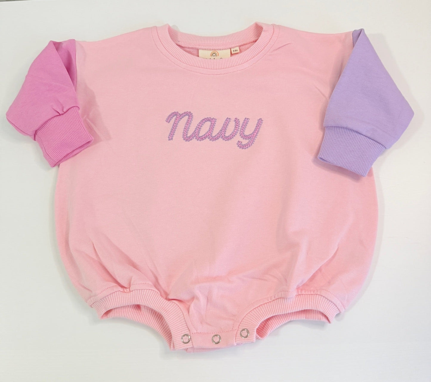 Custom Embroidered Colorblock Sweatshirt Romper