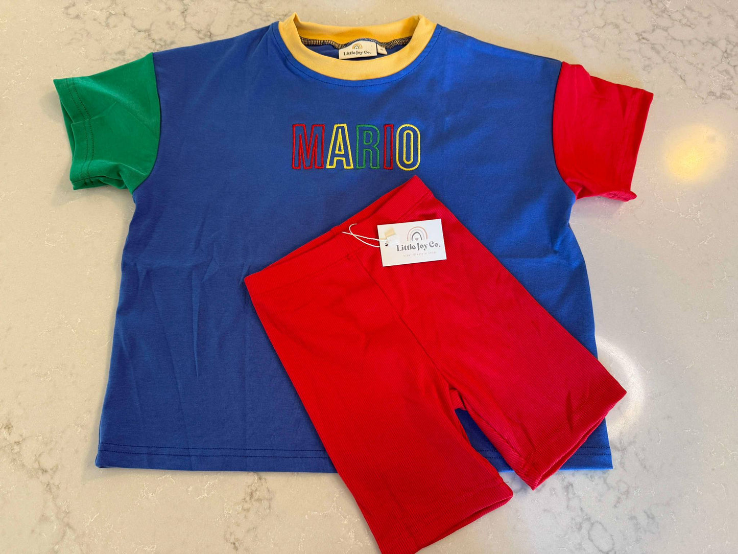 Custom Embroidered 90s Colorblock Tee and Biker Shorts Set