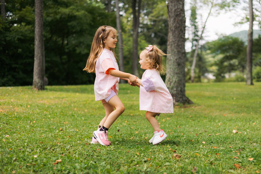 Custom Embroidered Colorblock Tee and Biker Shorts Set - Pink & Purple Set