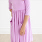 Bright Lilac 3/4 Sleeve Pocket Twirl Dress