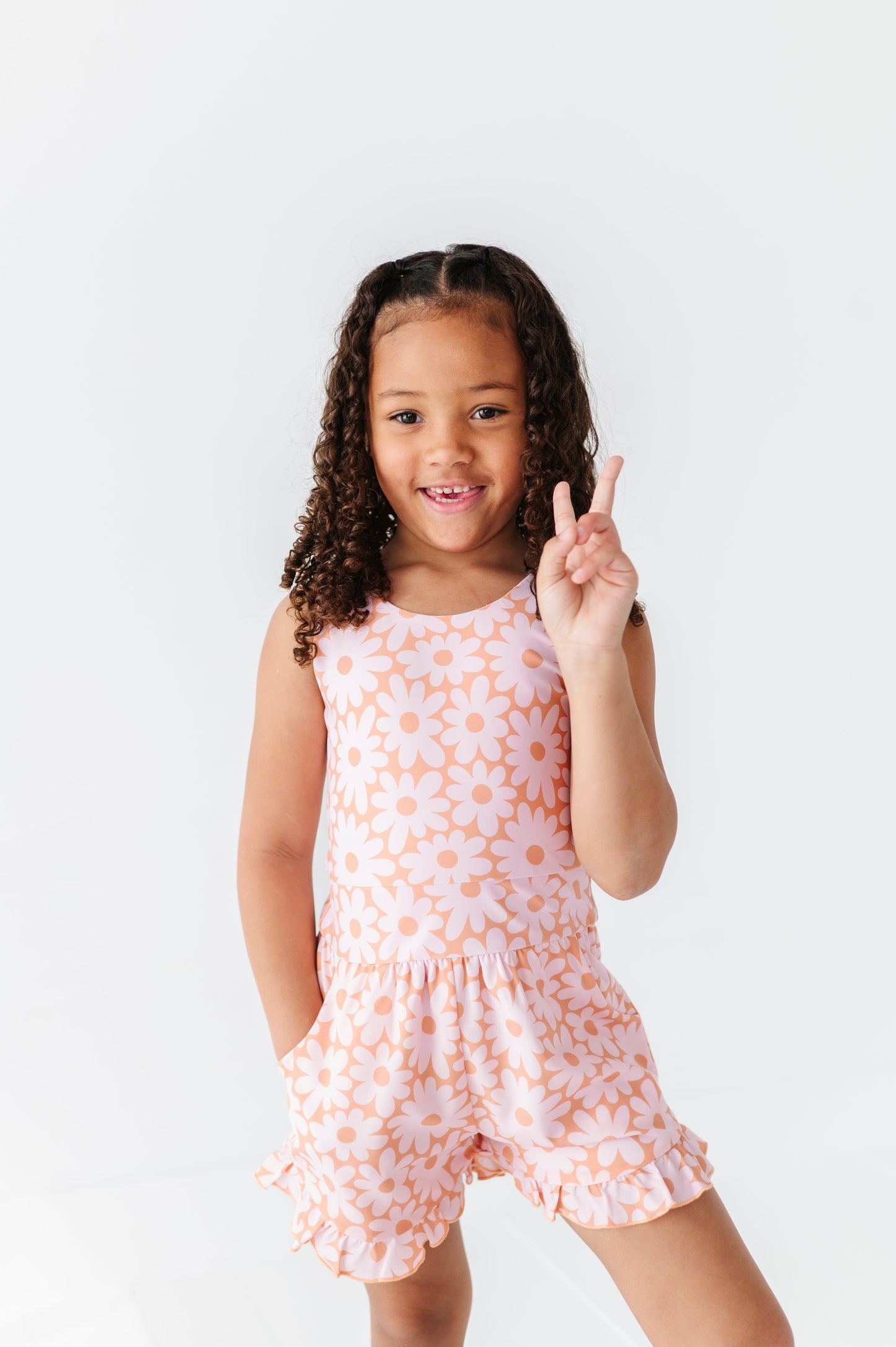 Coral Floral | Ruffle Romper