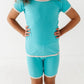 TURQUOISE | Tee + Biker Shorts RIB SET