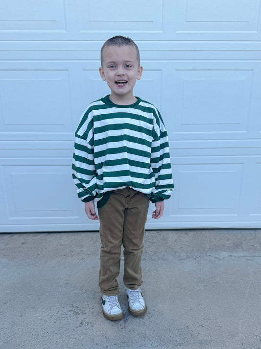 Green Striped Crewneck Sweatshirt - Optional Custom Embroidery