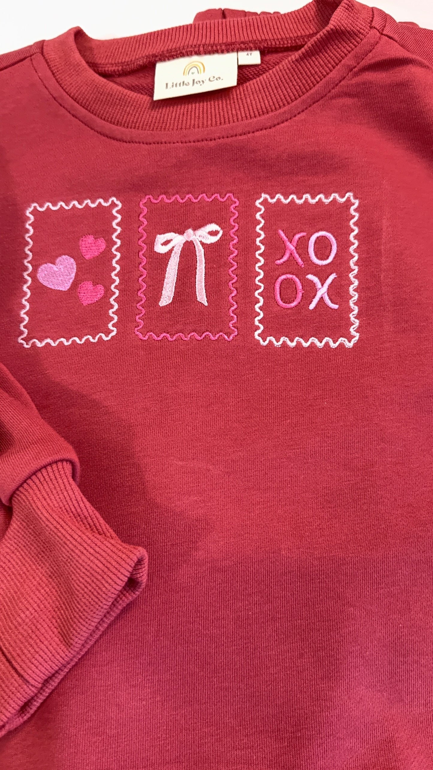 Custom Embroidered Valentine's Stamps Scalloped Set - Red, Cream, or Brown