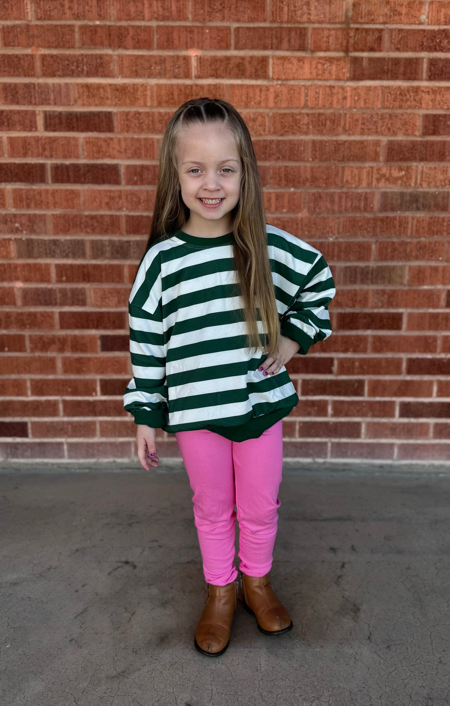Green Striped Crewneck Sweatshirt - Optional Custom Embroidery