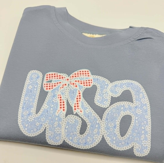 Lace Floral USA 4th of July Oversized Tee or T-Shirt Bubble Romper