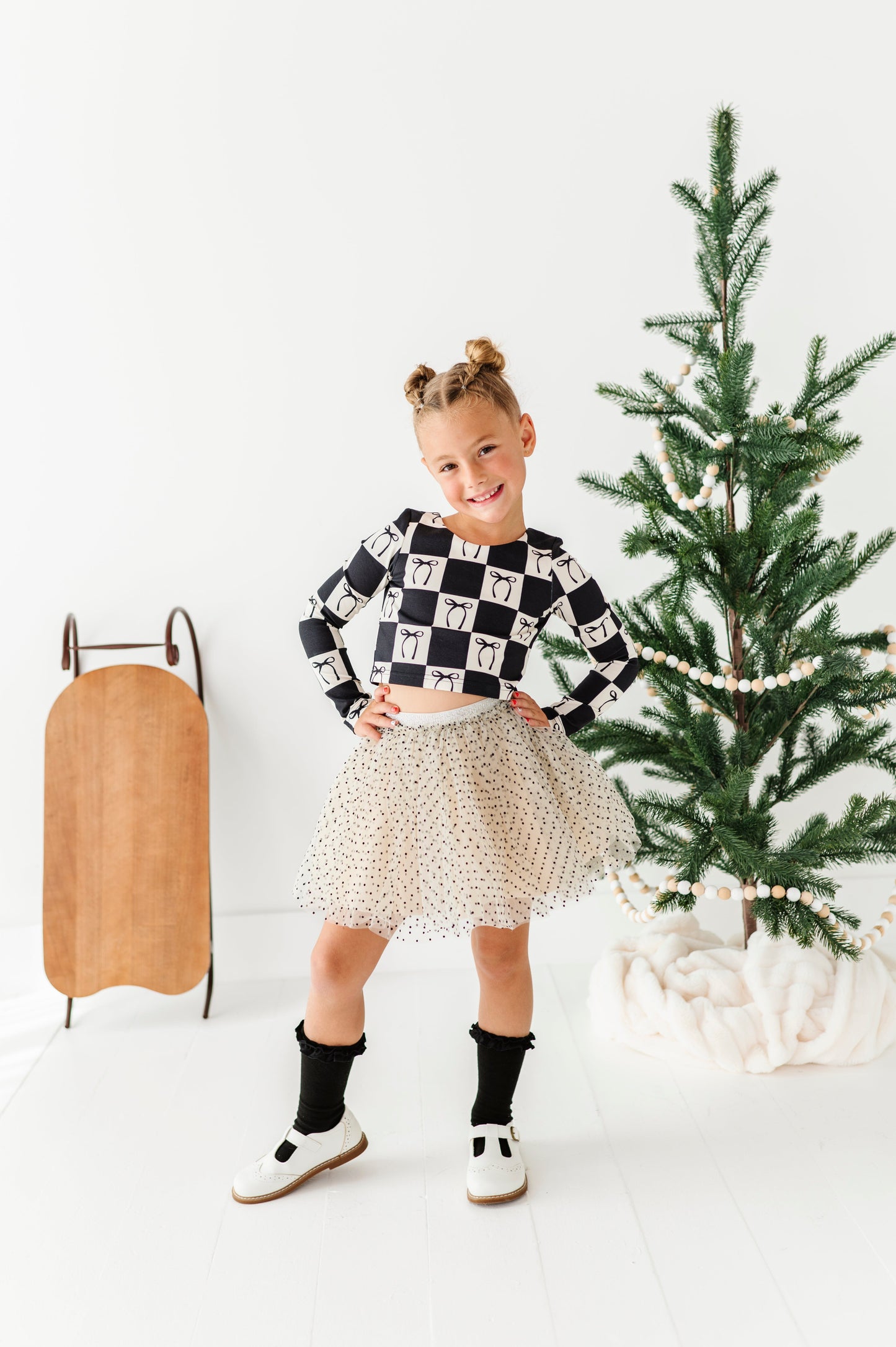 Checkered Bow | CROPPED Bow Back Long Sleeve Top