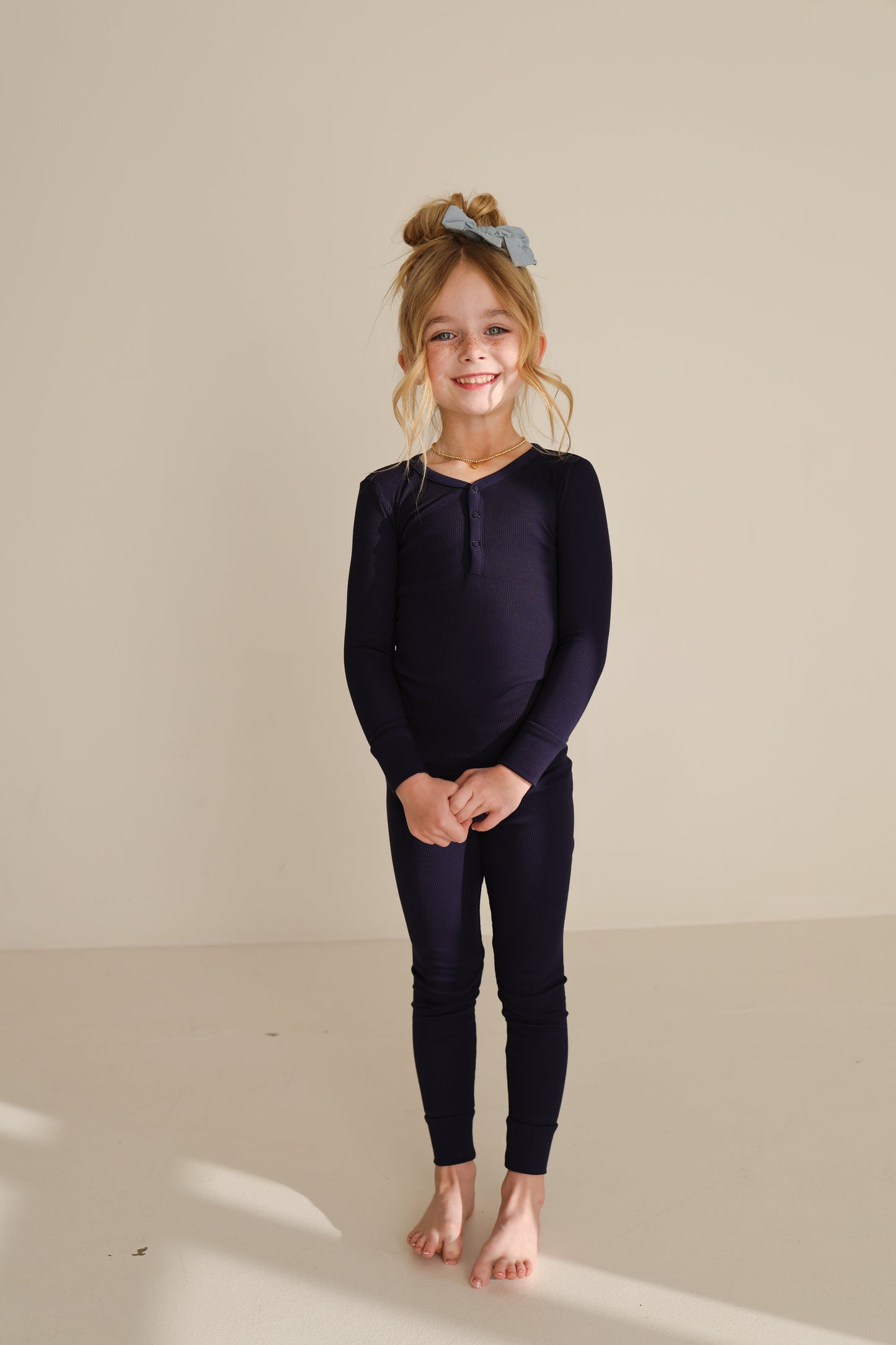 Bamboo Two Piece Pajamas | Blueberry Ribbed
