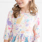 Pastel Floral Bunnies 3/4 Sleeve Pocket Twirl Dress