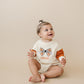 Custom Embroidered Orange Colorblock Crewneck Sweatshirt or Romper - Floral Bow Embroidery