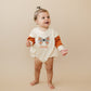 Custom Embroidered Orange Colorblock Crewneck Sweatshirt or Romper - Floral Bow Embroidery