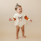 Custom Embroidered Orange Colorblock Crewneck Sweatshirt or Romper - Floral Bow Embroidery