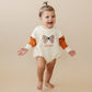 Custom Embroidered Orange Colorblock Crewneck Sweatshirt or Romper - Floral Bow Embroidery
