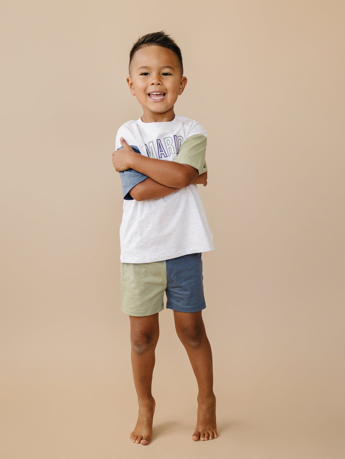 Custom Embroidery Colorblock Oversized Tee and Shorts Set