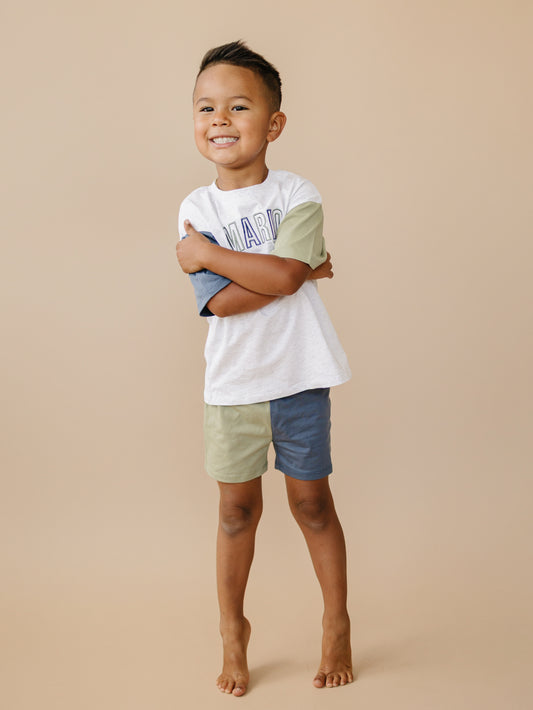 Custom Embroidery Colorblock Oversized Tee and Shorts Set