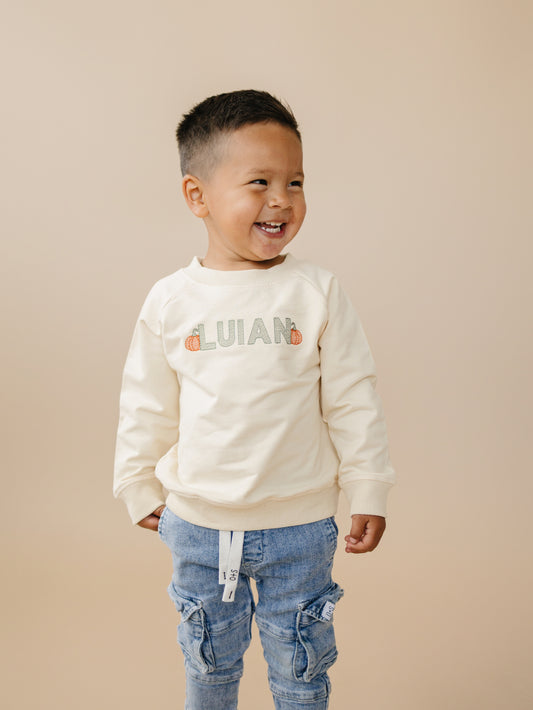 Custom Embroidered Organic Cotton Crewneck Sweatshirt - Pumpkin Letters