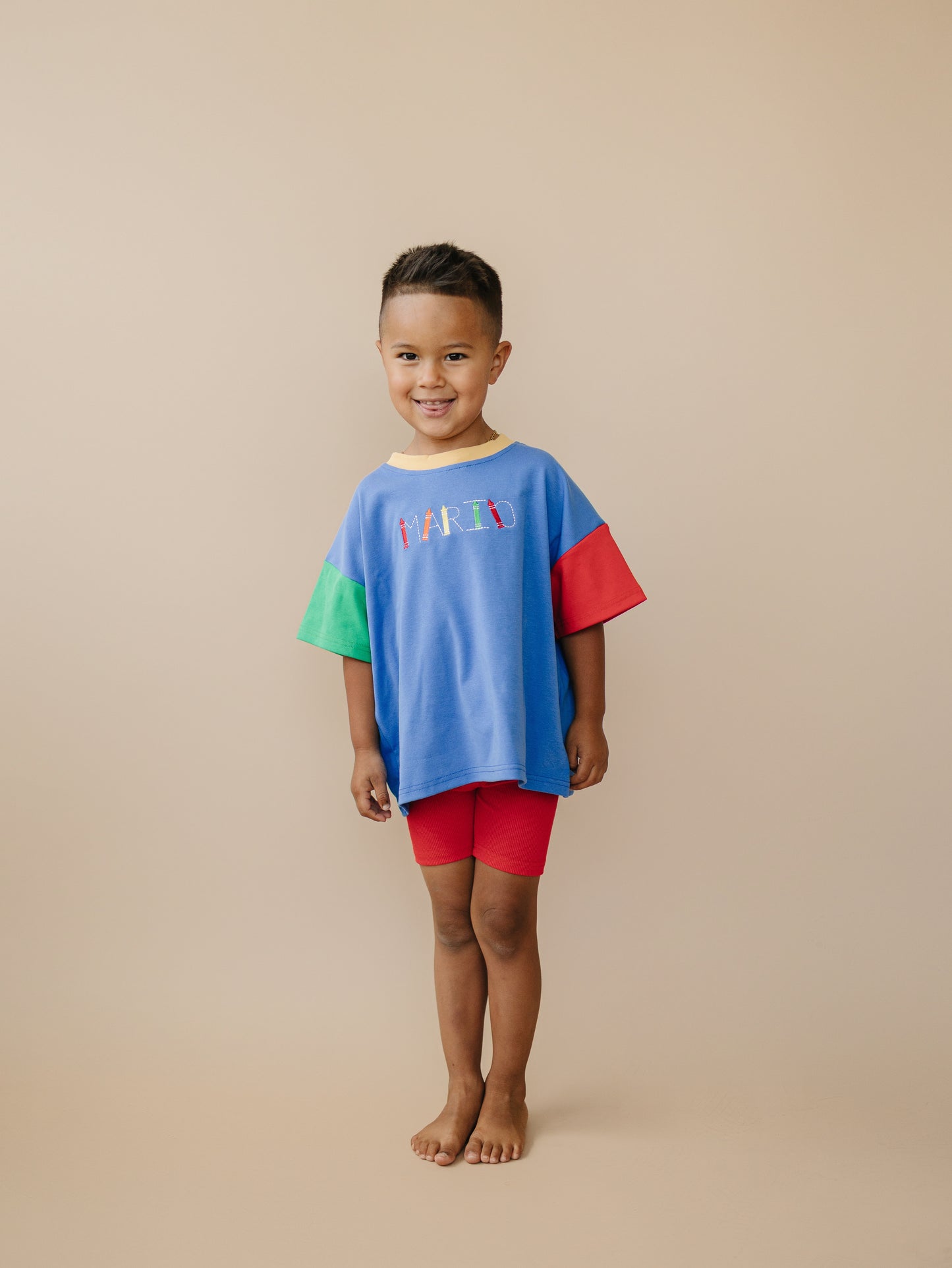 BLANK Colorblock T-Shirt Romper or Oversized Tee & Biker Set - 90s