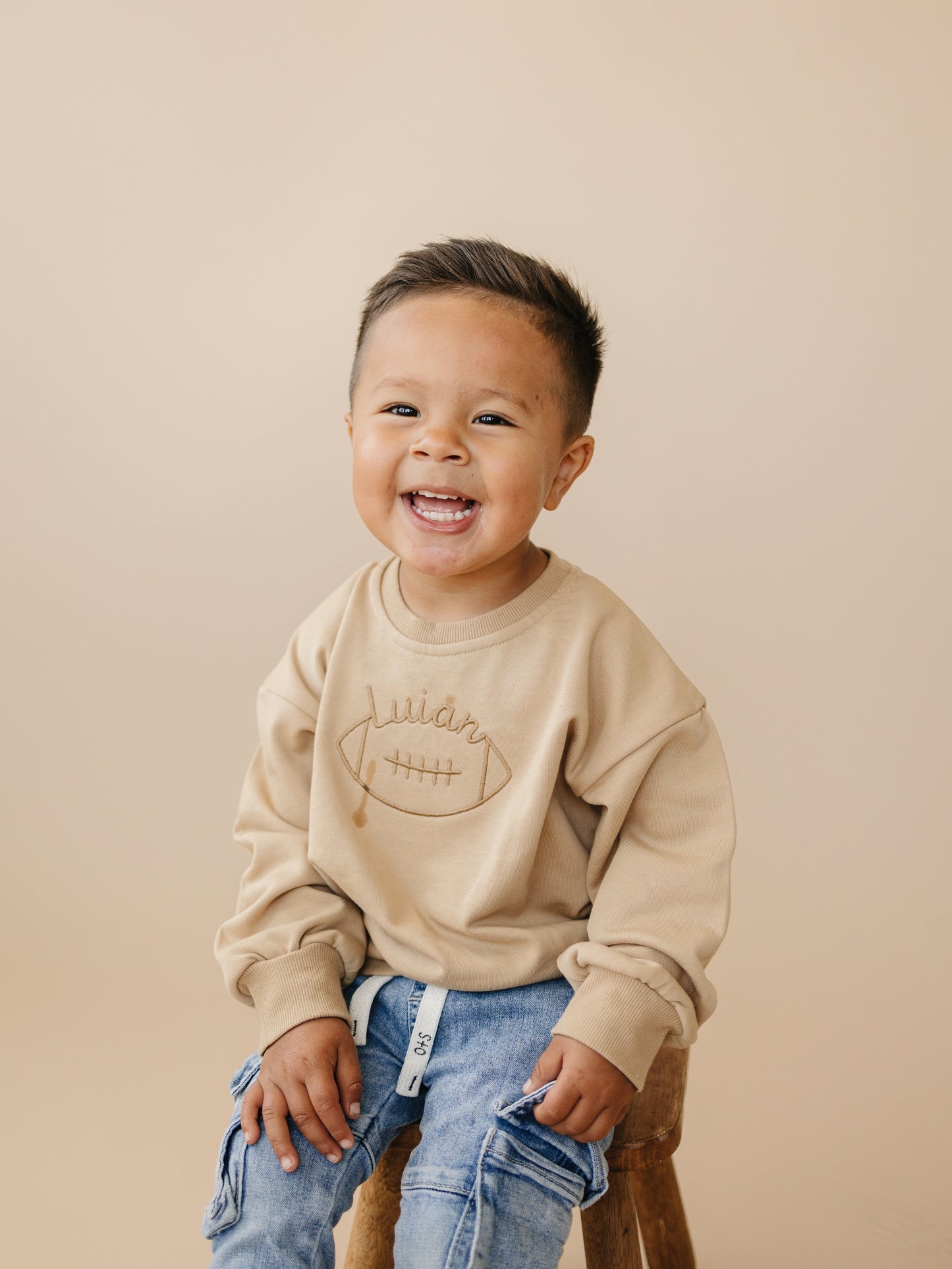 Custom Embroidered Christmas Sweatshirt or Romper - Camel