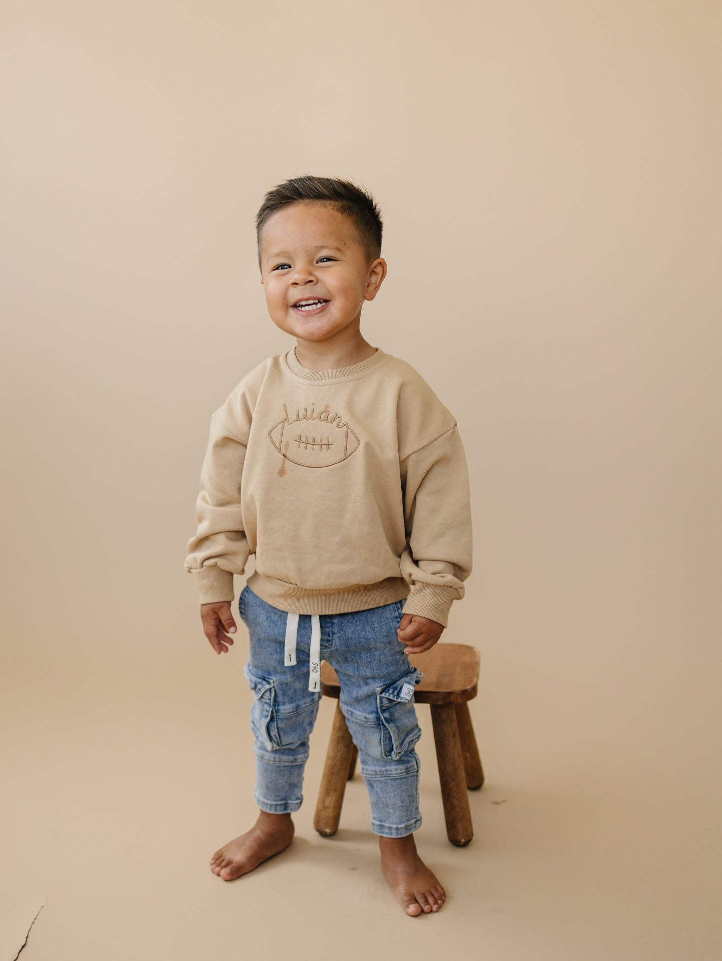 Custom Embroidered Christmas Sweatshirt or Romper - Camel