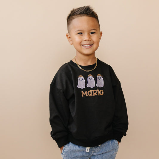 Custom Embroidered Black Halloween Sweatshirt, Tee or Bubble Romper - Ghosts
