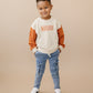 Custom Embroidered Orange Colorblock Crewneck Sweatshirt or Romper
