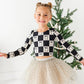 Checkered Bow | CROPPED Bow Back Long Sleeve Top