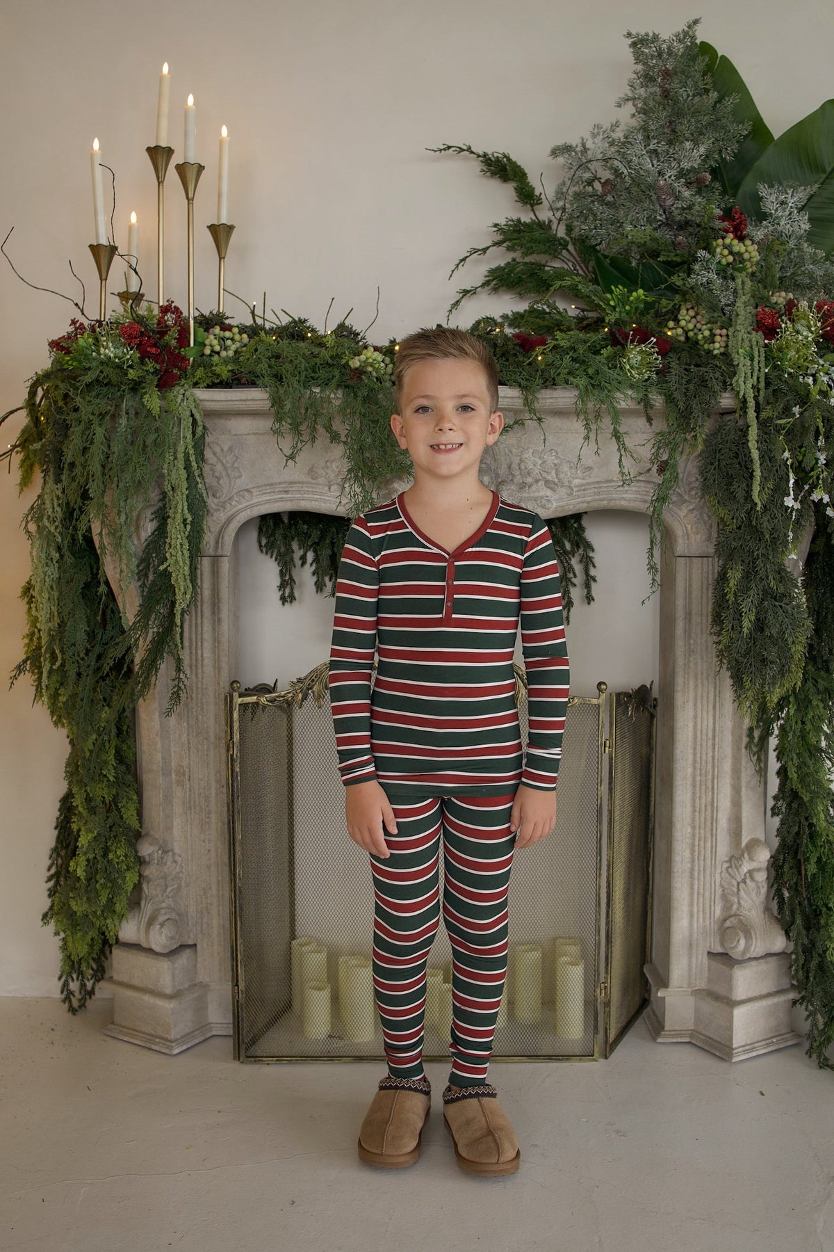 Bamboo Two Piece Pajamas | Holiday Stripe