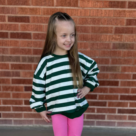 Green Striped Crewneck Sweatshirt - Optional Custom Embroidery