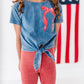 RED Stripe Bow (navy shirt) | Girls Tie-Front Shirt