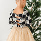 Checkered Bow | CROPPED Bow Back Long Sleeve Top