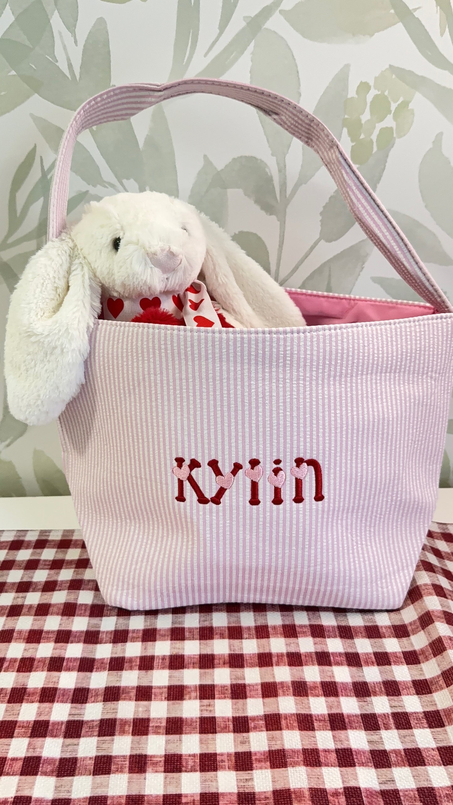 Custom Embroidered Valentine's Basket - More Colors