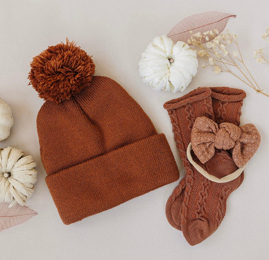 Burnt Orange Pom Beanie