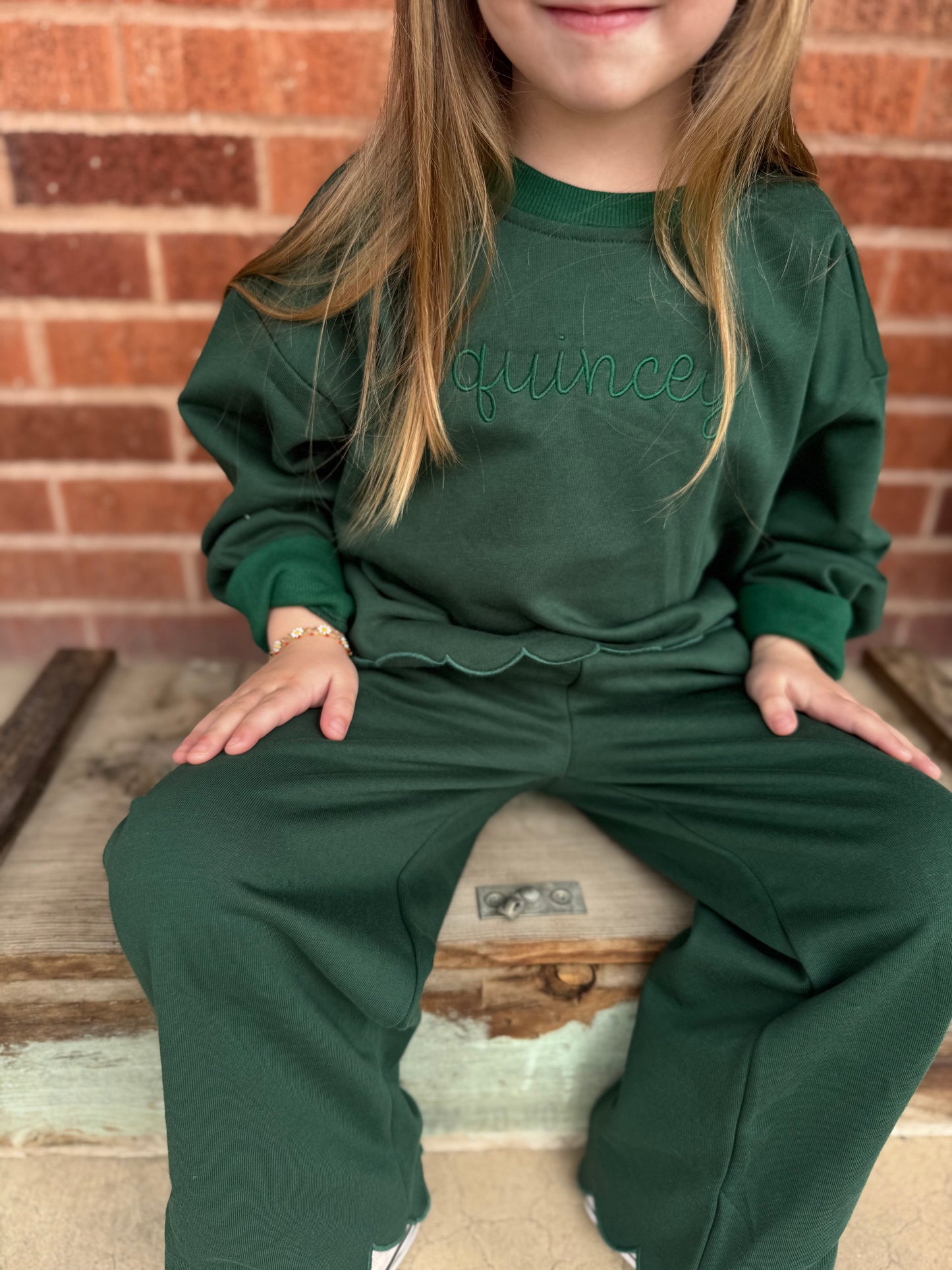 Custom Embroidered Monochromatic Scalloped Set - Christmas Red, Cream, Green or Brown