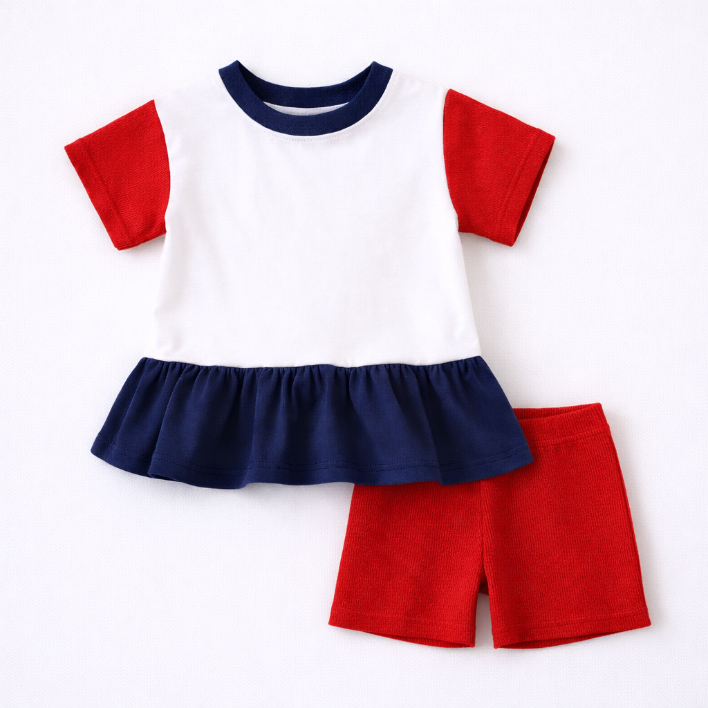 Custom Embroidered 4th of July Colorblock Peplum Set