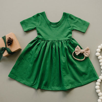 Organic Cotton Christmas Twirl Dress - Red or Green