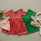 Custom Embroidered Organic Cotton Christmas Twirl Dress - Red or Green