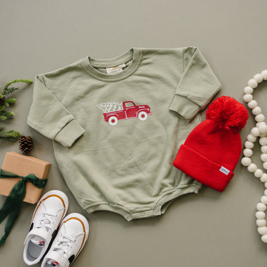 Christmas Tree Truck Sweatshirt Romper