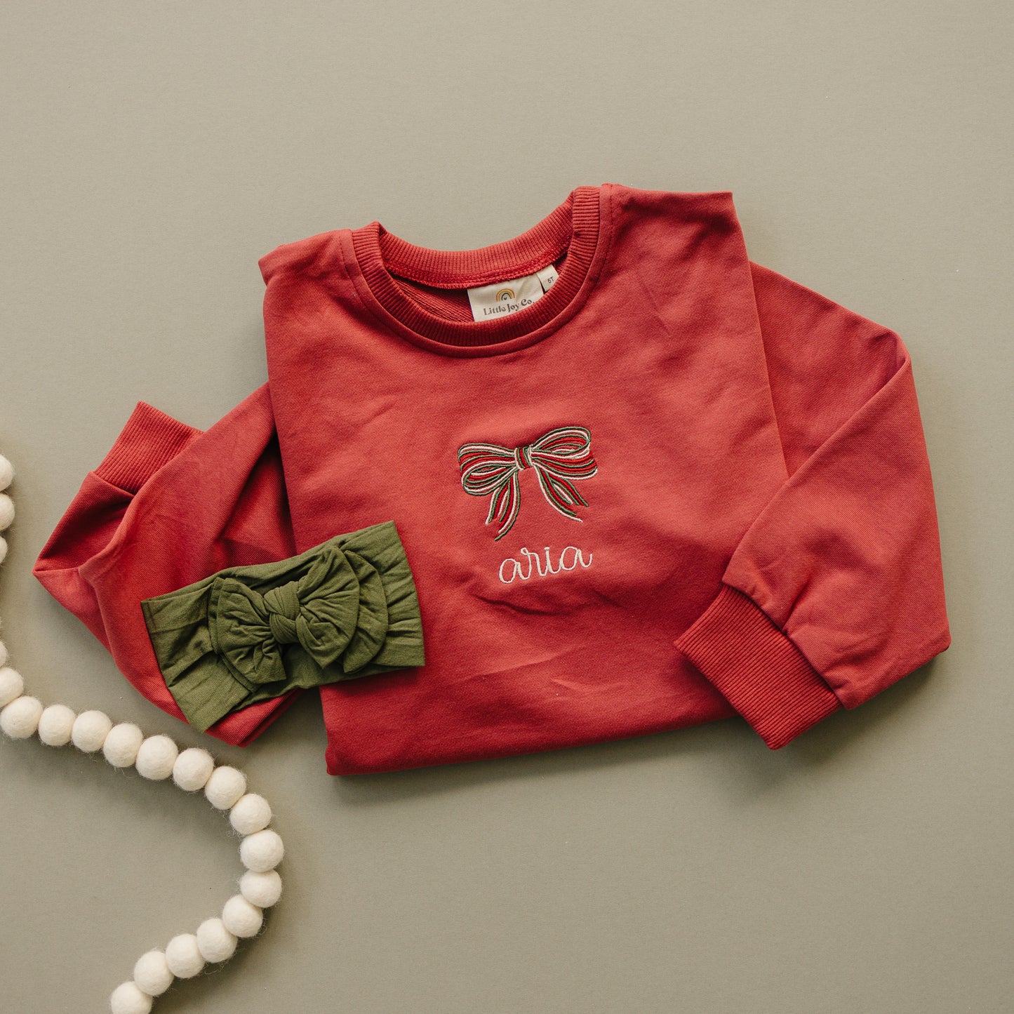 Custom Embroidered Christmas Bow Sweatshirt or Romper