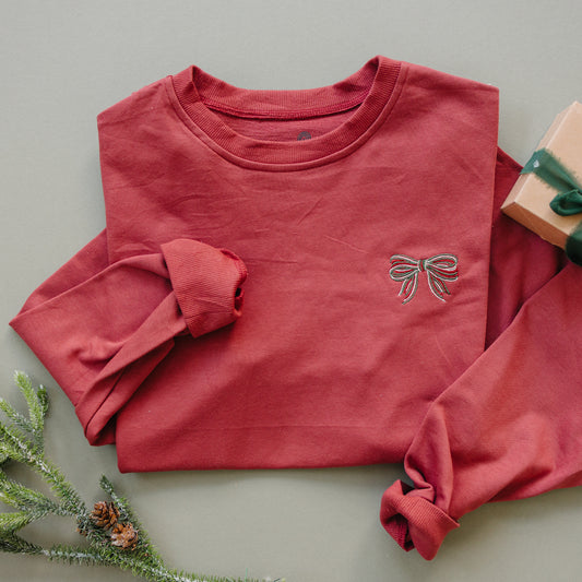 Women's Embroidered Christmas Bow Crewneck Sweatshirt